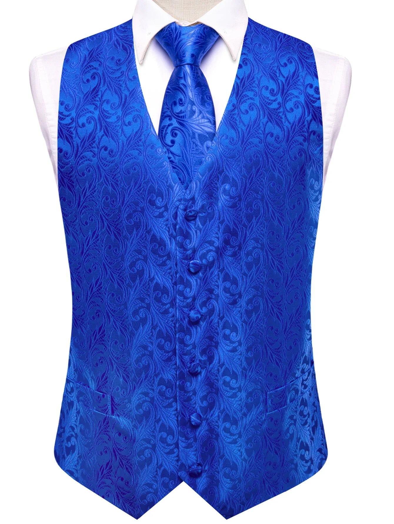 Men's Classic Floral Vest & Tie Hanky Cufflinks Set – Waistcoat for Weddings Events Party Gift
