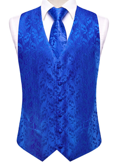 Men's Classic Floral Vest & Tie Hanky Cufflinks Set – Waistcoat for Weddings Events Party Gift