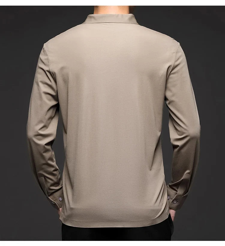 Mulberry Silk Men's Polo Shirts Luxury Long Sleeve Solid Color Golf Male T-shirts Spring Autumn Business Casual Man Tees