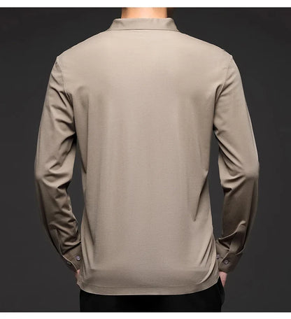 Mulberry Silk Men's Polo Shirts Luxury Long Sleeve Solid Color Golf Male T-shirts Spring Autumn Business Casual Man Tees