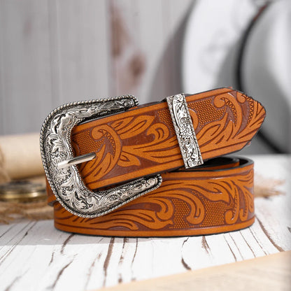 A Casual, Individual and Retro Belt, Western-Style Clothing Accessory, Metal Buckle, PU Belt, Suitable for Both Men and Women