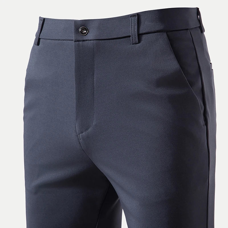 Men's Elastic Slim Fit Khaki Trousers Casual Pants Classic Fashion Suit Sports Pants Spring Summer