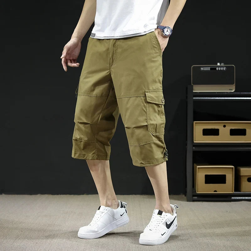 Mens Cargo Shorts Casual Half Pants Elastic Waist Summer Camo Shorts Sports Running Hiking Multiple Pockets Male Knee Pants