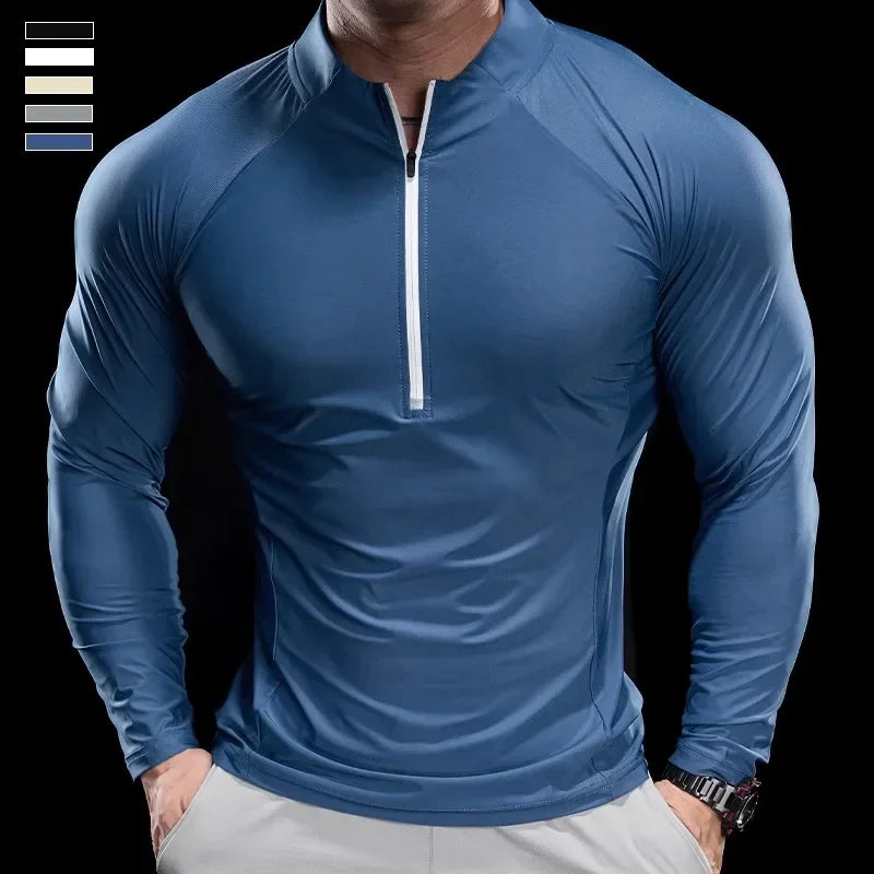 2024 New Men Sports T-shirt Gym Fitness Tops Running Training Clothes Autumn Round Neck Quick-drying Breathable Long Sleeves