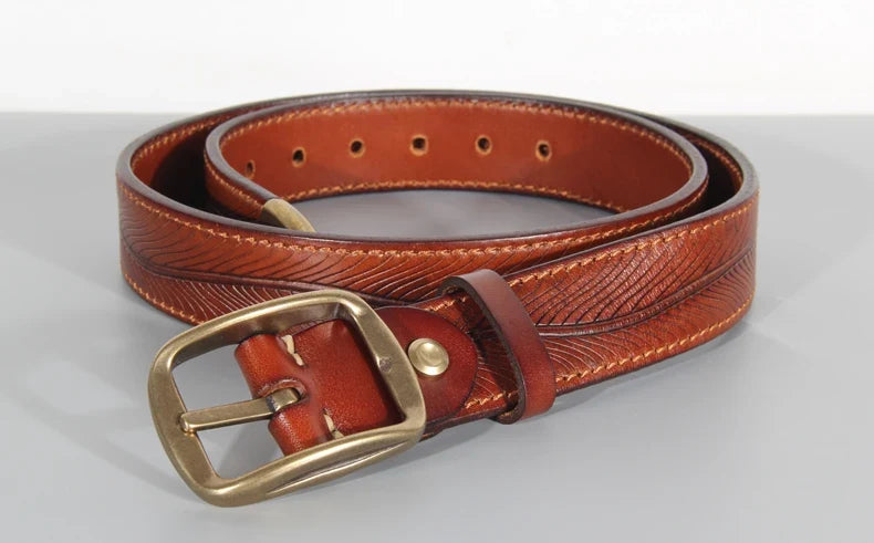 Extra Thick Double-sided Men's Belt Tactical Personalized Jeans Belt Genuine Leather Men's Pure Copper Pin Buckle Luxury Belt