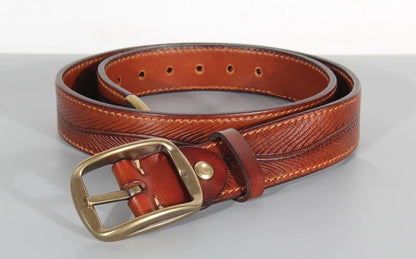 Extra Thick Double-sided Men's Belt Tactical Personalized Jeans Belt Genuine Leather Men's Pure Copper Pin Buckle Luxury Belt