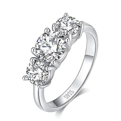 4CT Moissanite Engagement Ring for Women 3-stone S925 Sterling Silver with Gold Plated Wedding Band Promise Diamond Rings