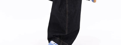 American Retro Deconstructed Bla Knife  Jeans Women's Loose Silhouette Wide Leg Floor Length Trousers Casual High Waist...