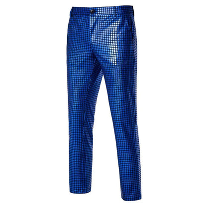 New Men Luxurious Sequined Checkered Suit Pants Fashion Male Dance Party Bar KTV Casual Dress Small Stretch Trousers