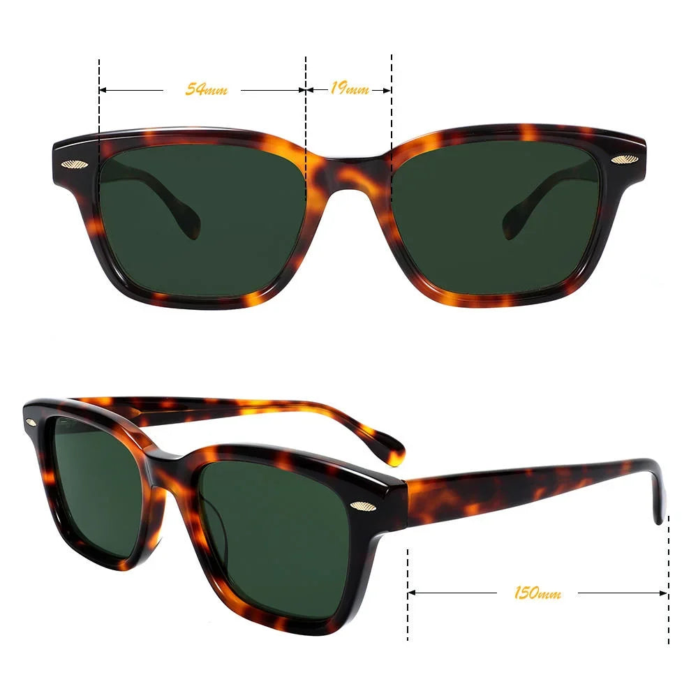 Tortoise Acetate Sunglasses Vintage Rivet G15 UV400 Non Polarized Rectangle Frame Unisex High Quality Sun Glasses