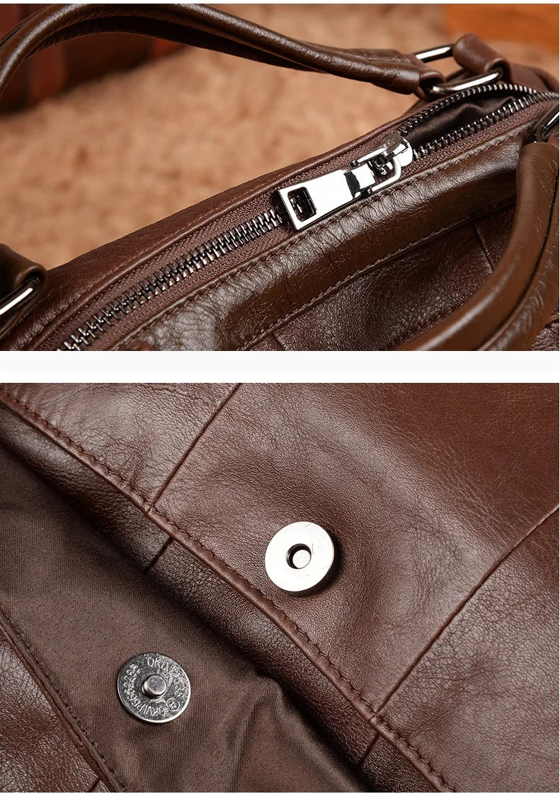 Women Natural Leather Handbags Female Bag High Quality Solid Color Zipper Shoulder Crossbody Bag Cowhide Tote Top-Handle Bags