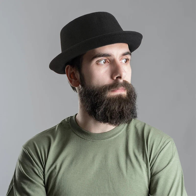 100% Wool Pork Pie Fedora Hat for Women Men Autumn Winter Felt Curved Brim Porkpie Hat