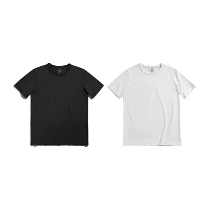 Summer Solid Color Short Sleeve T-Shirts 100% Cotton Round Neck Tees with Rolled Edge Cuffs Casual Tops for Men
