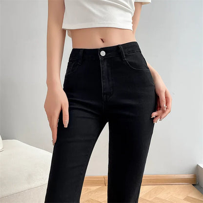 Women Fashion Flare Jeans Winter Streetwear Y2K Straight Pants Ankle Length Denim Jeans Girls Party Casual Retro Blue Trousers