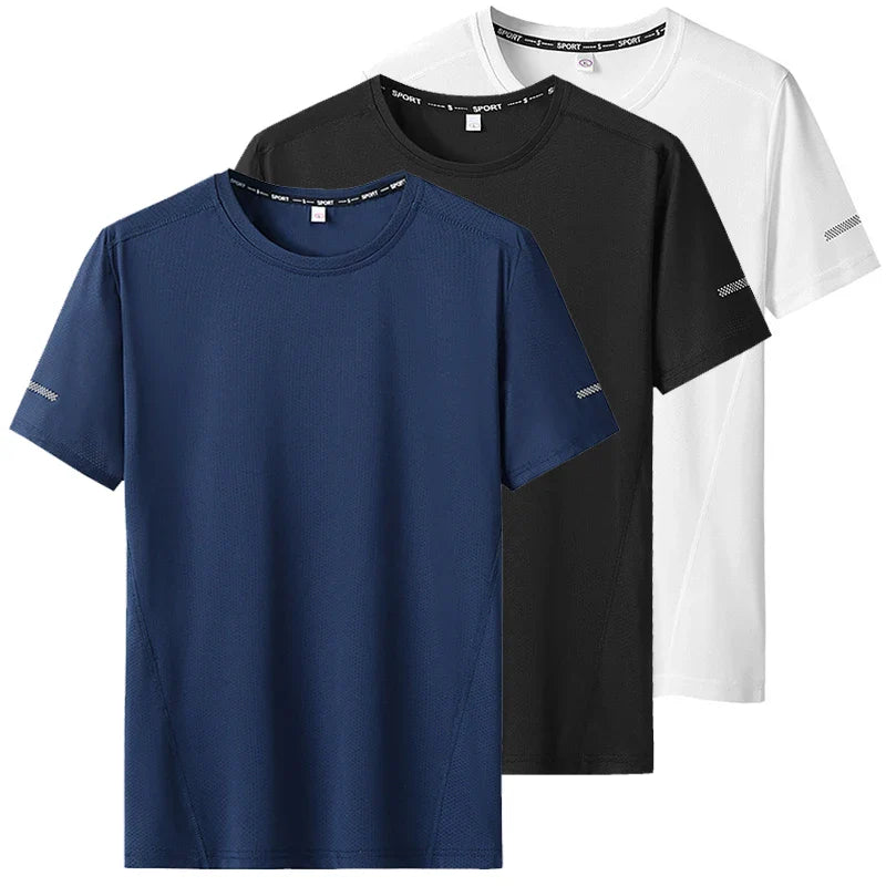 3pcs Summer Sport T-shirt for Men Plus Size 6XL/7XL Quick Dry Tees Oversized Round Neck Short Sleeve Fitness Running T-shirt