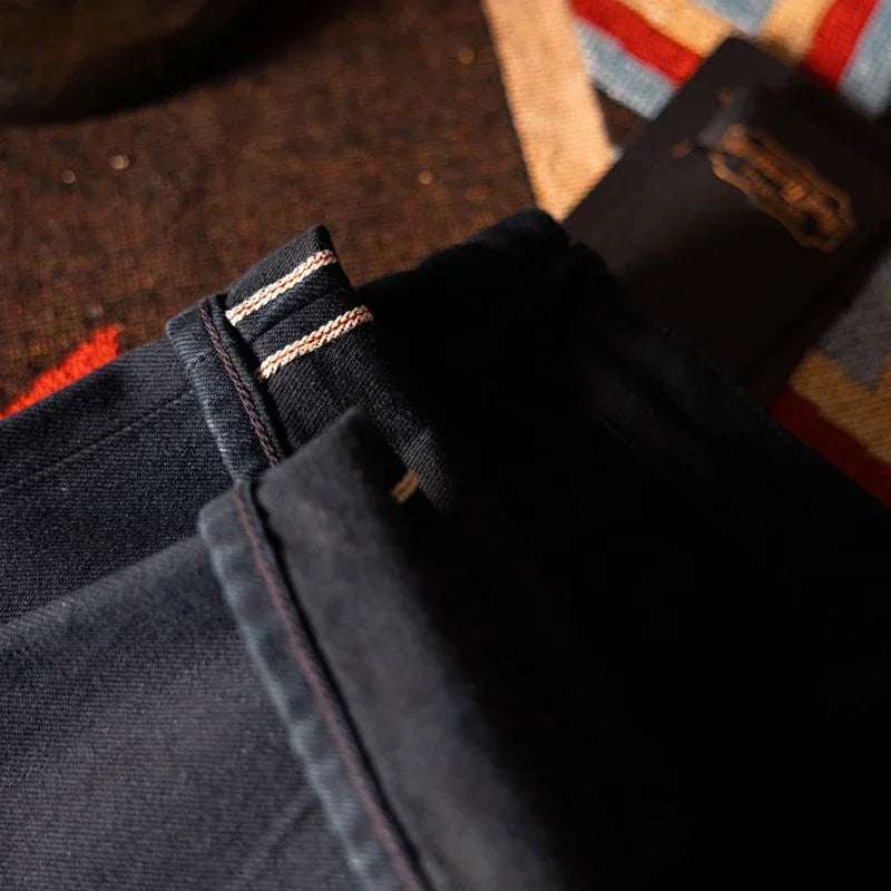 Blue-Black Officer Trousers Slim Straight Fit 14oz Indigo Selvedge Denim Jeans