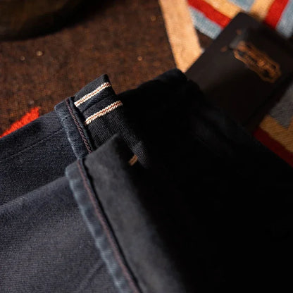 Blue-Black Officer Trousers Slim Straight Fit 14oz Indigo Selvedge Denim Jeans