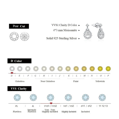 Pear Cut 4*3mm Full Moissanite Stud Earrings for Women Sparkling Wedding Party Earring 925 Sterling Silver Fine Jewelry