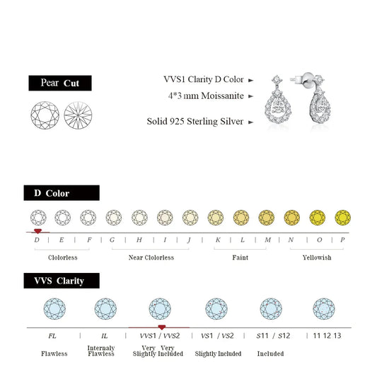 Pear Cut 4*3mm Full Moissanite Stud Earrings for Women Sparkling Wedding Party Earring 925 Sterling Silver Fine Jewelry
