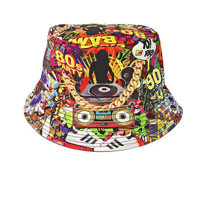 Fashion Retro Graffiti 80s 90s Bucket Hat for Men Women Funny Summer Spring Beach Fishing Hat Packable Outdoor Sun Fisherman Hat