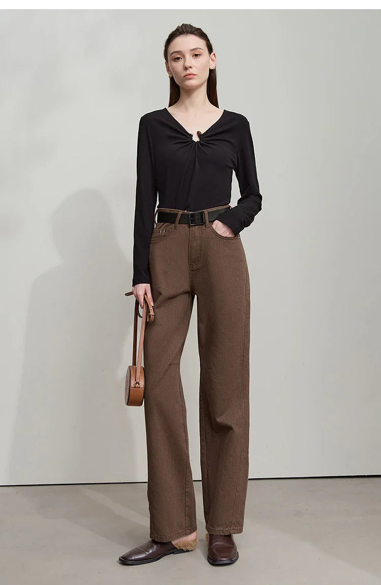 Minimalist 2025 Autumn New Arrival Pants Minimalism Retro Casual Office Lady Pure Cotton Jeans Women Denim Trouser 12543141