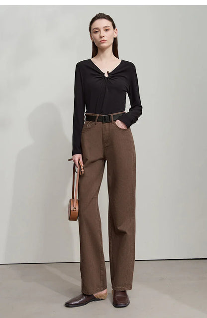 Minimalist 2025 Autumn New Arrival Pants Minimalism Retro Casual Office Lady Pure Cotton Jeans Women Denim Trouser 12543141