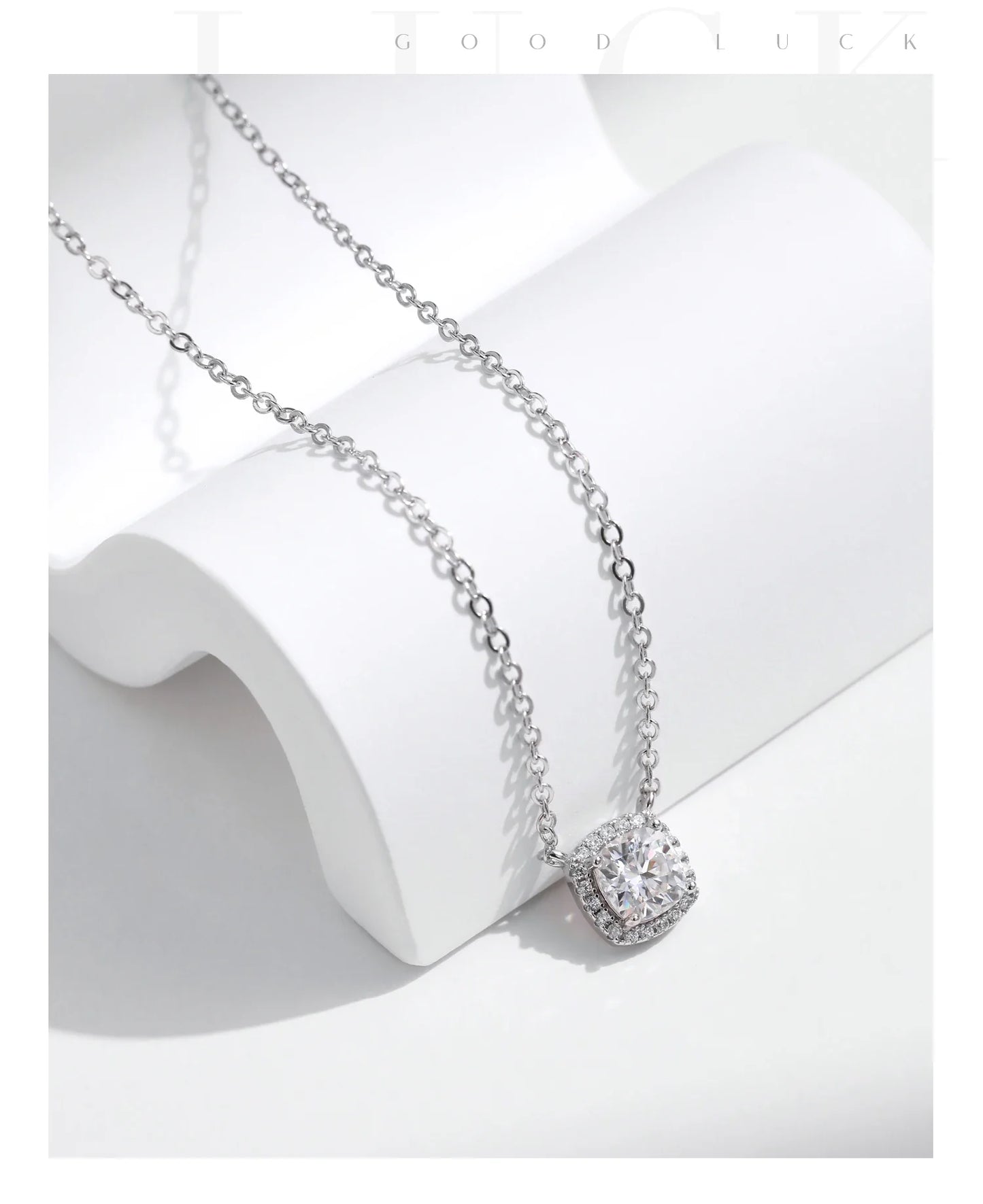 Square & Round Halo Moissanite 925 Sterling Silver Pendant Necklace D Color VVS1 Lab Diamond Necklace For Women Jewelry