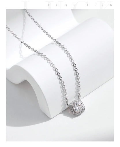 Square & Round Halo Moissanite 925 Sterling Silver Pendant Necklace D Color VVS1 Lab Diamond Necklace For Women Jewelry