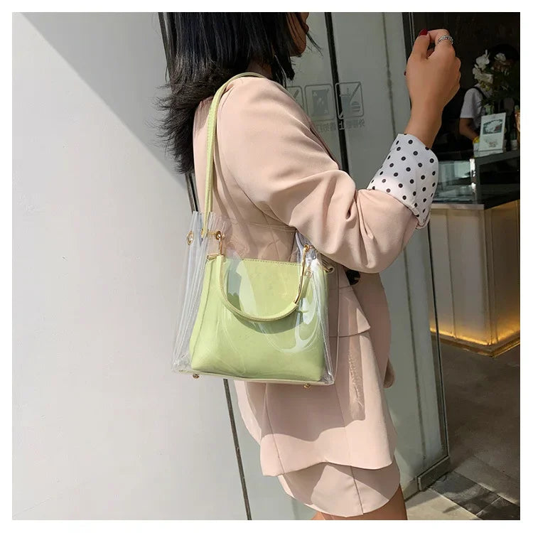 Fashion Transparent Women Shoulder Bag Jelly Candy Summer Beach Handbag for Female Messenger Bags Bolsa Totes Bucket Bag