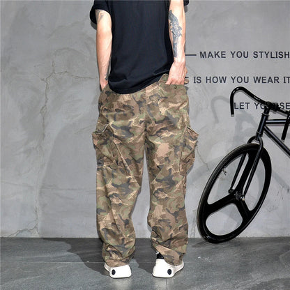 Heavy weight Tactical Cargo Pants For Men Vintage Camo Multi-Pocket Loose Fit Straight Leg Outdoor Streetwear Casual Trousers