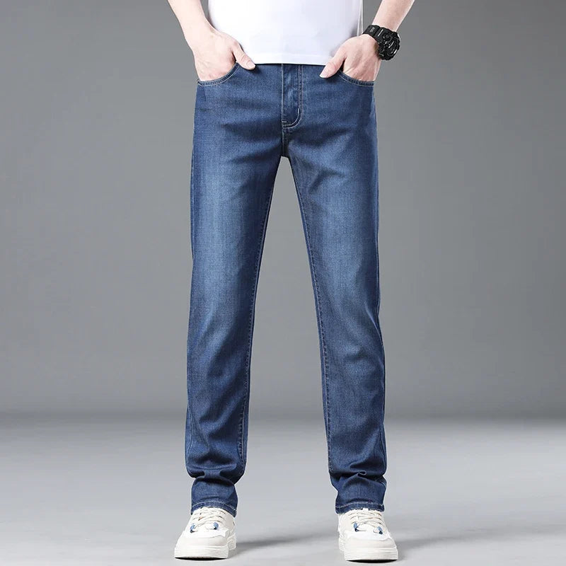 Soft Slim Men's Jeans Summer Thin Straight Business Casual Trousers Fashion Korean Comfortable Cool Brand Man Pants