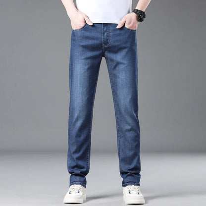 Soft Slim Men's Jeans Summer Thin Straight Business Casual Trousers Fashion Korean Comfortable Cool Brand Man Pants