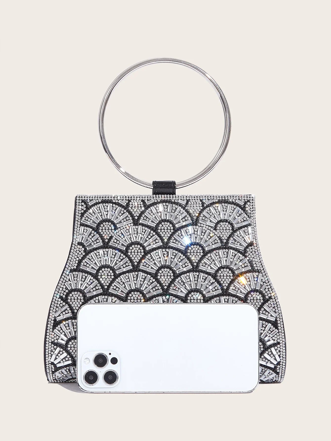 Banquet Bag Wedding Fashion Handbag Silver Artificial Leather Handmade Diamond Chain Bag for Women