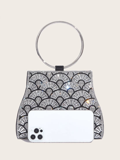 Banquet Bag Wedding Fashion Handbag Silver Artificial Leather Handmade Diamond Chain Bag for Women