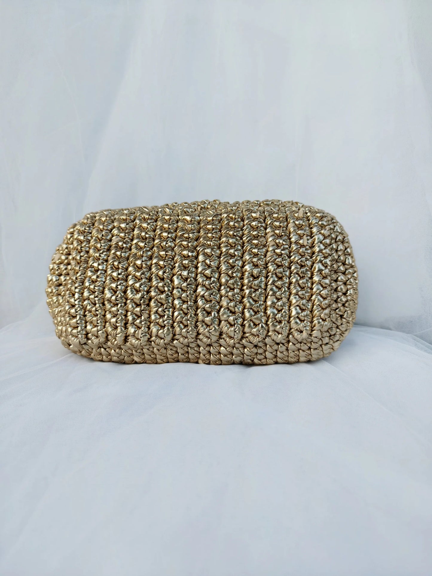 Yingzi Silver Cloth Strip Crochet Clip Bag Woven Underarm Bag Metallic Lustre Clutch Large Size Bag