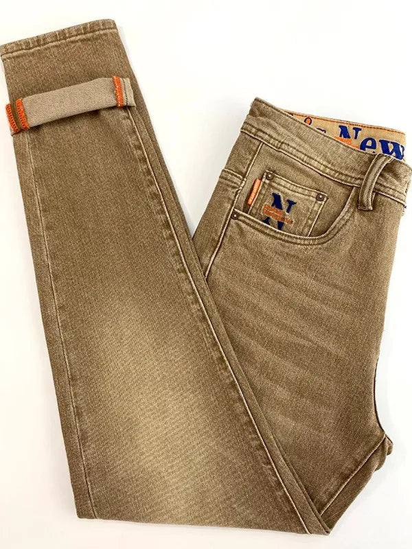 Elegant Slim Fit Men's Jeans Casual Khaki Straight Leg Elastic Fashionable City Style Summer Denim Pants Youth Wear