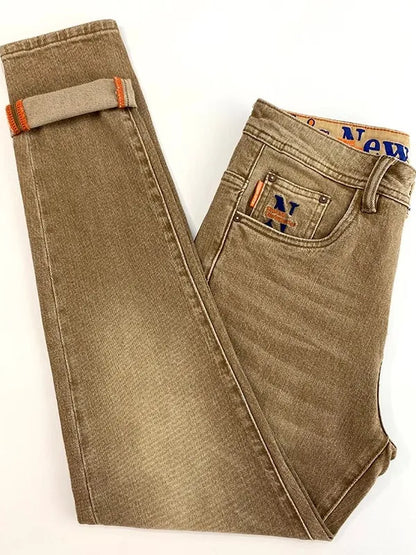 Elegant Slim Fit Men's Jeans Casual Khaki Straight Leg Elastic Fashionable City Style Summer Denim Pants Youth Wear