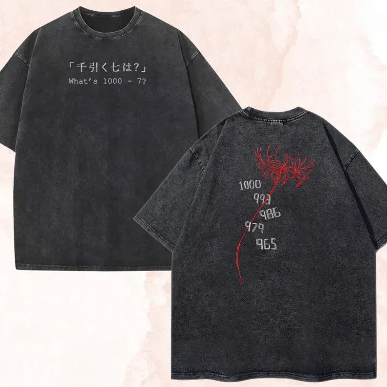 Anime Tokyo Ghoul Kaneki Ken 1000-7 Printed Tee Men Women Cotton Tshirts Vintage Washed T-shirt Harajuku Manga Oversized T Shirt
