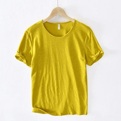Retro Raw Edge T-Shirt for Men 100% Cotton Lightweight & Breathable Slim-Fit Monochromatic O-Neck Summer Streetwear Essential