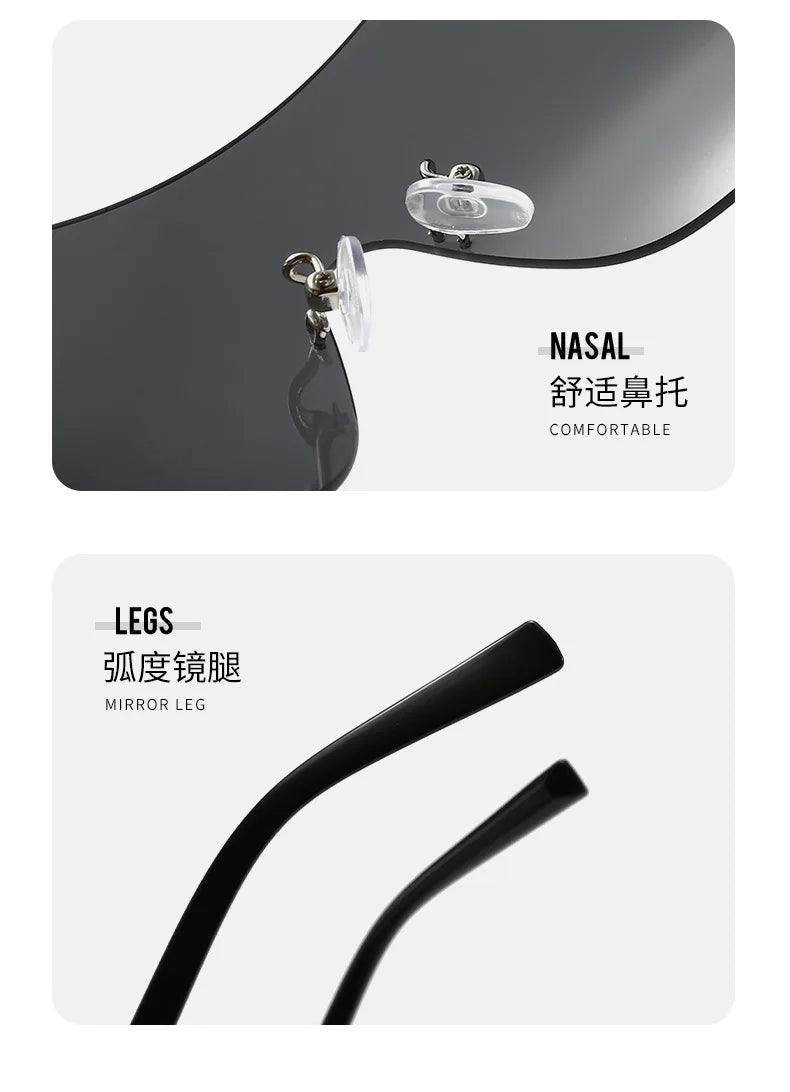 2025 New Ins Diamond Sunglasses Women One-piece Lenses Fan-shaped Sun Glasses Ladies Y2K Trendy Rimless Alloy Legs Punk UV400
