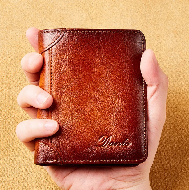 Portefeuille en cuir véritable pour hommes, deux sacs pliants, porte-cartes RFID, portefeuille pour hommes, portefeuilles de luxe de haute qualité, carrés