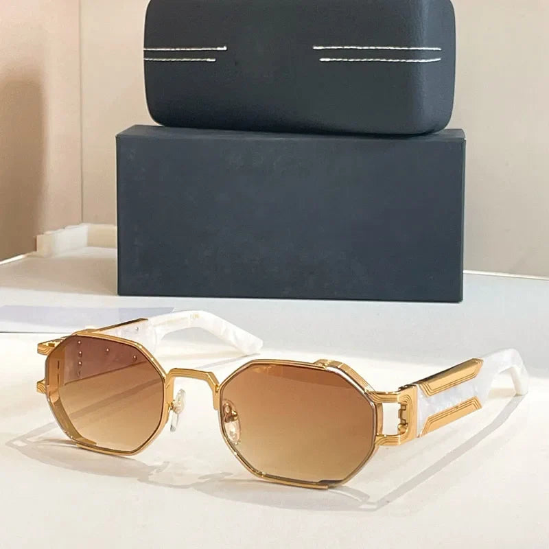 Polygon Rectangle Designer Sunglasses Men Alloy Acetate Germany Brand Trendy High Quality UV400 Classical Vinatge with Case