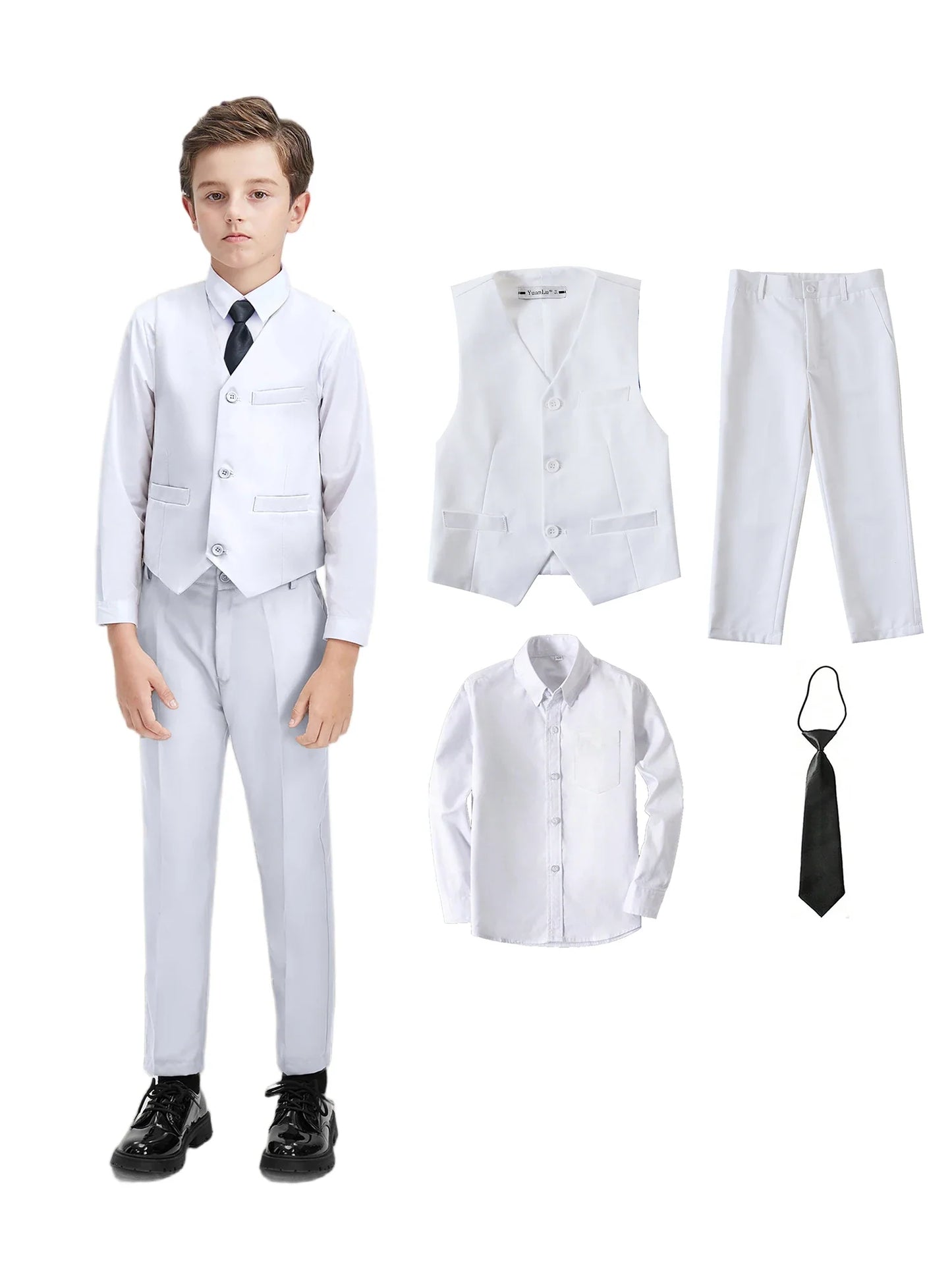 Boys Suit 4-piece Vest Pants Shirt Tie Random Casual Fashion Outdoor Activities Competition Family Party Birthday Gift