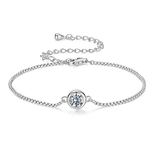 Bracelet en argent sterling 925 avec moissanite 0,5 carat, serti clos, chaîne de poignet réglable à nœud pour femme, cadeau d'amour d'anniversaire