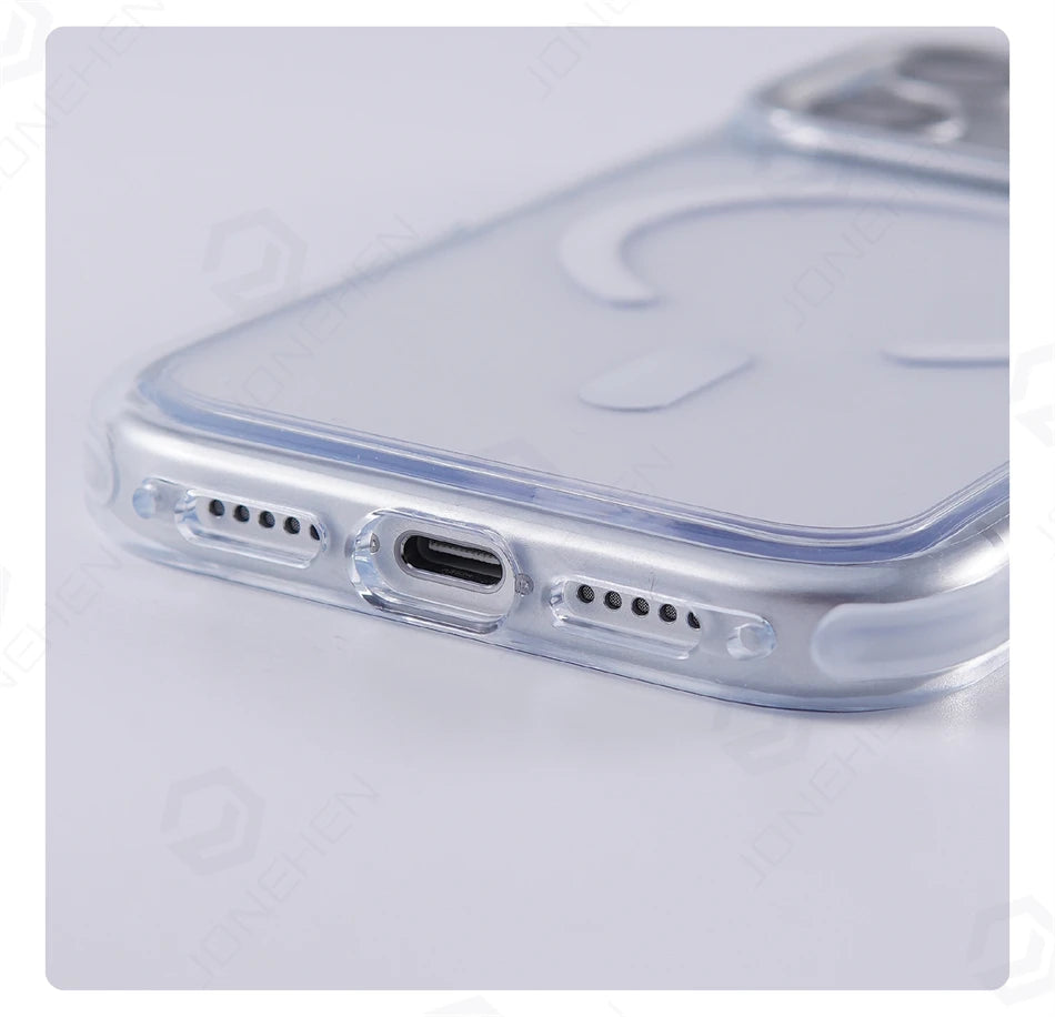 Luxury Transparent For Magsafe Magnetic Case For iPhone 17 Pro Max 17pro Technology Style Metal Lens Protection Clear Hard Cover