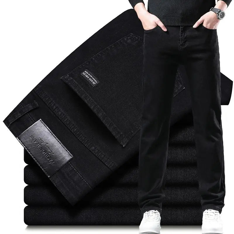 2025 New Men Fashion  Slim Fit Jeans Male Elasticity Smart Casual Mid Classics Straight Denim Pants Wedding Party Black Trousers