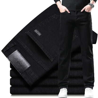 2025 New Men Fashion  Slim Fit Jeans Male Elasticity Smart Casual Mid Classics Straight Denim Pants Wedding Party Black Trousers