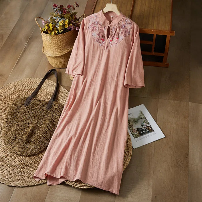Embroidery Ethnic Style Fashion Clothes Vintage Cotton Linen Streetwear Harajuku Chinese Style Summer Dress for Women Clothing
