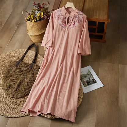 Embroidery Ethnic Style Fashion Clothes Vintage Cotton Linen Streetwear Harajuku Chinese Style Summer Dress for Women Clothing
