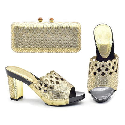 Italian Ladies Shoes and Bags To Match Set Decorated with Rhinestone Plus Size Shoes Women Heel Women Shoes and Bag Set In Italy